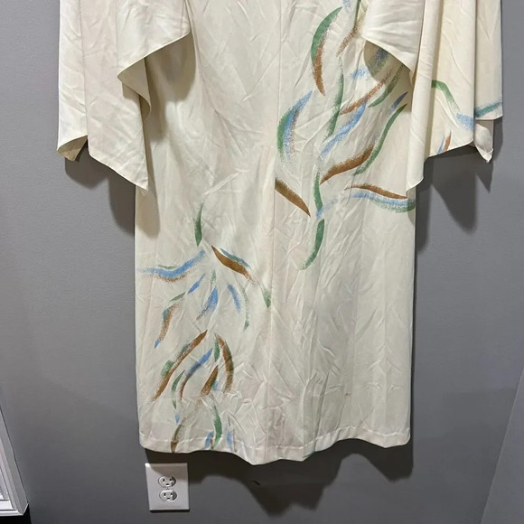 Vtg 7os Womens White Hawaiian Kaftan Summer Midi Dress 14 Elastic Waist String - Picture 15 of 16